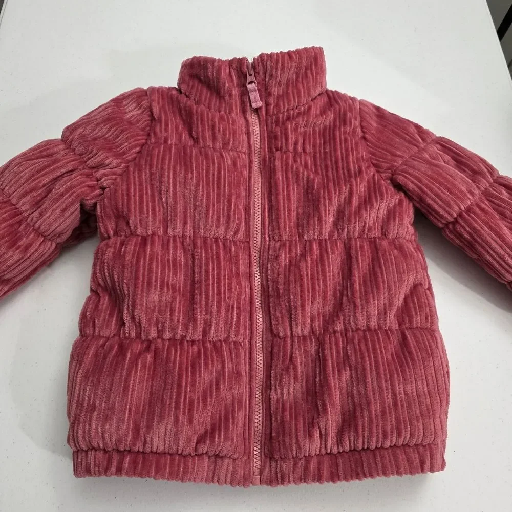 Toddler Girls Oshkosh Soft Pink Ribbed Heavyweight Puffer Jacket Size 4 Small